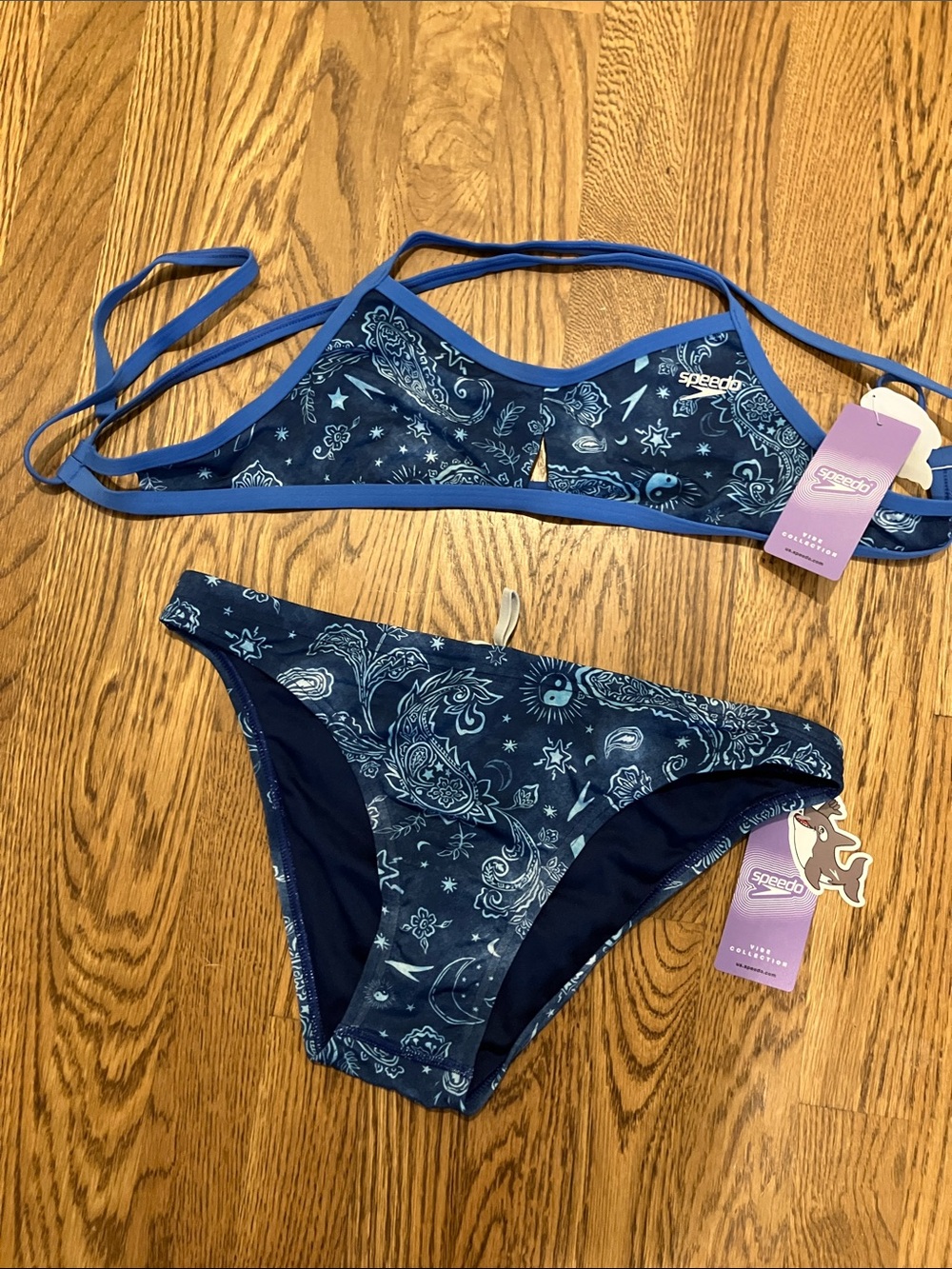 Speedo Dark blue booms and bolts bikini (medium top and large bottom)